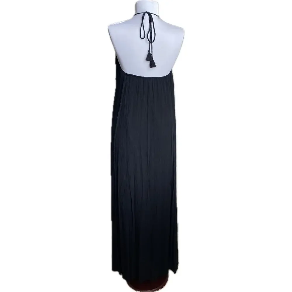 ABERCROMBIE FITCH Y2K Halter Lace Maxi‎ Dress Black XS Oversized Fairy Boho Goth